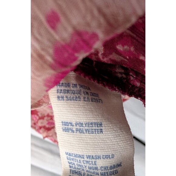 American Eagle Chiffon Blouse Womens L Red Ditzy Boho Floral Peasant Top Sheer - Picture 3 of 6